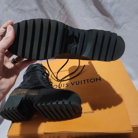 Louis Vuitton Black Monogram Lace-Up Platform Boots - Picture 8 of 9